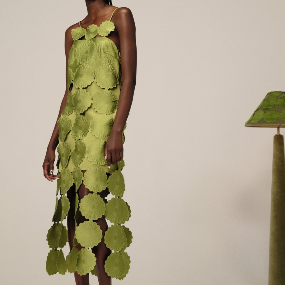 ASOS ARRANGE Cutwork Green Floral Midi Dress